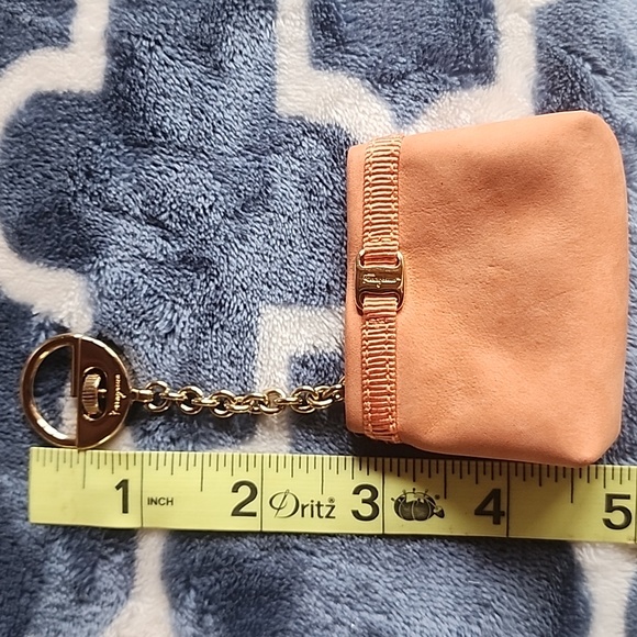 Salvatore Ferragamo Peach Suede Pouch Gold Chain Bag Purse Charm - Picture 11 of 11